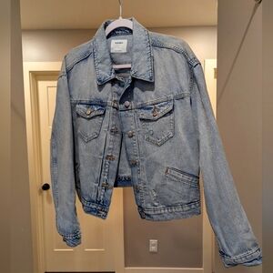 Brand new distressed denim jean jacket from Old Navy, size L